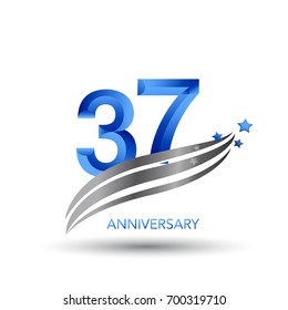 37 years anniversary. celebration logo design with swoosh and star