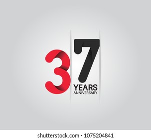 37 years anniversary celebration logotype. anniversary logo with red and black color isolated on white background, vector design for celebration, invitation card, and greeting card