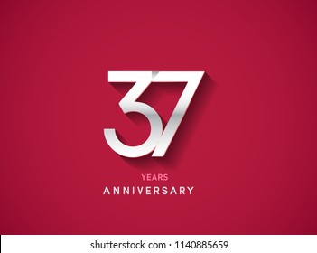 37 years anniversary celebration logotype with silver color isolated on Red background