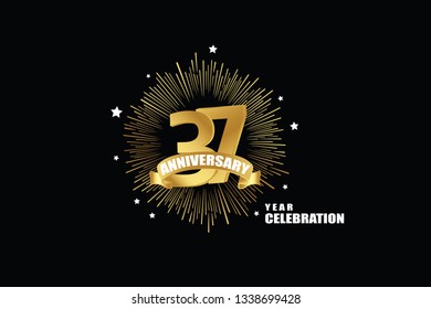 37 years anniversary celebration logotype. anniversary logo with golden isolated on black background, vector design for celebration, invitation greeting card-Vector