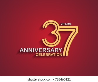 37 years anniversary celebration logotype with linked number gold and silver color isolated on red color. vector anniversary for celebration, invitation card, and greeting card