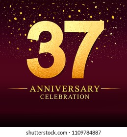 37 years anniversary. celebration logotype.Logo with golden and on dark pink background, vector design for invitation card, greeting card.