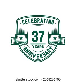 37 years anniversary celebration shield design template. 37th anniversary logo. Vector and illustration.