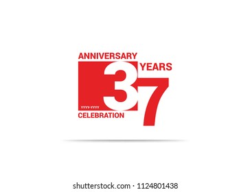  37 Years Anniversary celebration simple red design logo type. silhouette number inside white box vector illustration. 