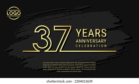 37 años de celebración, diseño de plantillas de celebración de aniversario con color dorado aislado en el fondo del pincel negro. ilustración de plantilla de vector