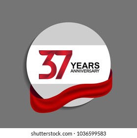 37 years anniversary design in circle red ribbon for celebration event 