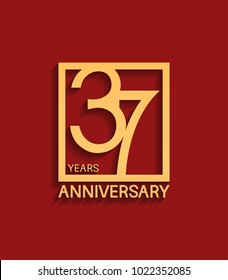 37 years anniversary design logotype golden color in square isolated on red background for celebration event
