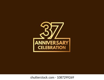 37 years anniversary design, with number formed from line connected with gold square  for celebration event isolated on brown background
