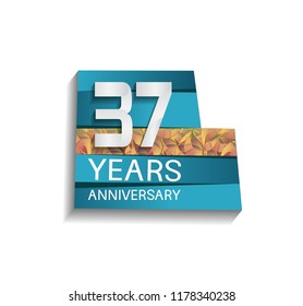 37 years anniversary design silver color with blue color background and golden leaf. for use celebration event