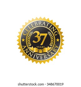 37 years anniversary golden black badge logo