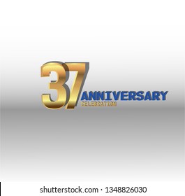 37 years Anniversary golden font with white background. golden number with blue and golden text. Simple design anniversary. Shadow in behind number and text. Elegant simple design