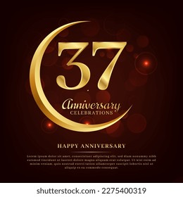 37 years anniversary with golden moon and red shiny background added with text for congratulations words