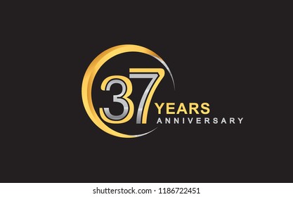 37 years anniversary golden and silver color with circle ring isolated on black background for anniversary celebration event