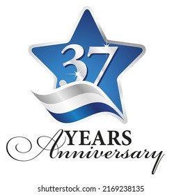 37 years anniversary isolated blue star silver white blue flag ribbon logo icon