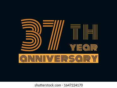 37 years anniversary line style gold color with the gray background 
