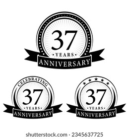 37 years anniversary logo collections. Set of 37th Anniversary logotype template. Vector and illustration.