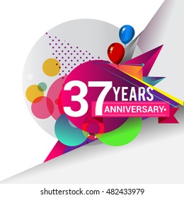 37 years Anniversary logo, Colorful geometric background vector design template elements for your birthday celebration.