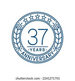 37 years anniversary logo template. 37th line art vector and illustration.