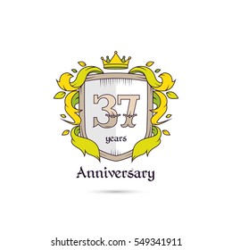 37 Years Anniversary Logo Using Heraldic Theme, Colorful and Isolated on white background