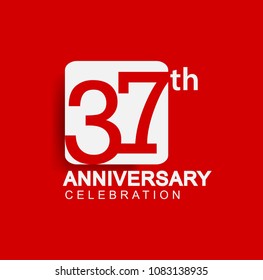 37 years anniversary logo with white square isolated on red background simple and modern design for anniversary celebration.
