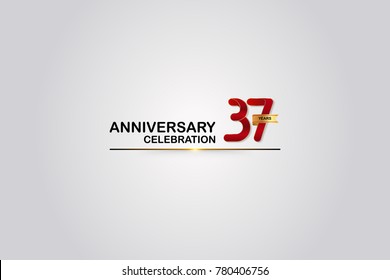 37 Years Anniversary Logotype with Elegant Red Color and Golden Ribbon Isolated on White Background