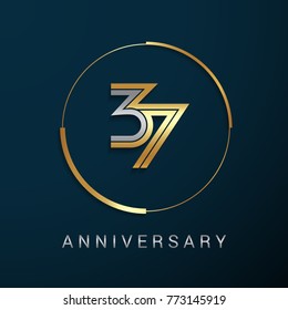 37 Years Anniversary Logotype with  Gold and Silver Multi Linear Number in a Golden Circle , Isolated on Dark Background