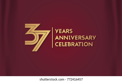 37 Years Anniversary Logotype with  Golden Multi Linear Number Isolated on Red Curtain Background