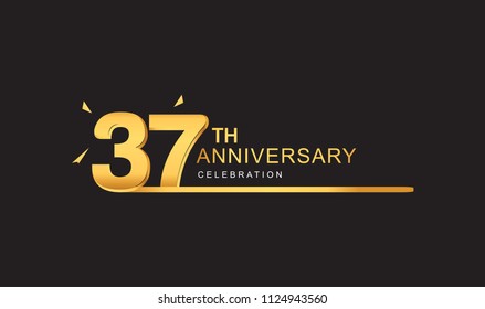 37 years anniversary logotype with single line golden and golden confetti for anniversary celebration

