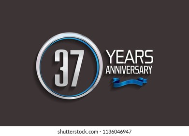 37 years anniversary logotype style design with luxury silver color and blue ribbon for company event celebration