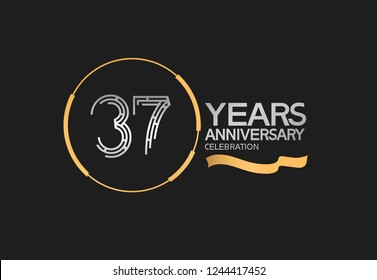 37 years anniversary logotype style with silver and gold color, ring and ribbon