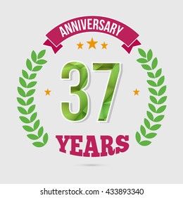 37 Years Anniversary with Low Poly Design and Laurel Ornaments