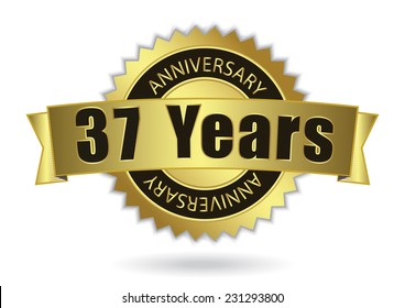 "37 Years Anniversary" - Retro Golden Ribbon, EPS 10 vector illustration