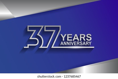 37 years anniversary silver color line style isolated on blue background