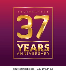 37 years anniversary vector banner template.birthday celebration banner with Golden numbers 