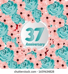 37 Years anniversary. Vector design greeting card with decorative floral for celebration