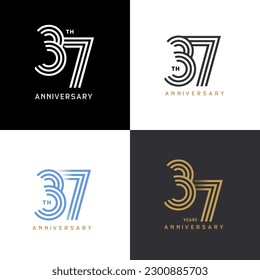 37 years anniversary vector number icon, birthday logo label, black, white and colors stripe number