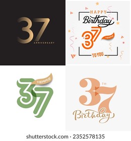 37 years anniversary vector number icon, birthday logo label, anniversary design
