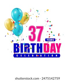 37 years birthday 3d vector template design illustration