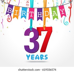 37 Years Birthday Celebration Greeting Card Stock Vector (Royalty Free ...