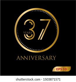 37 years gold anniversary celebration simple logo, isolated on dark background