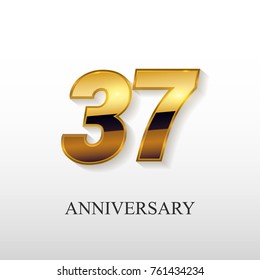 37 Years Golden Anniversary Vector Logo Design Isolated on White Background 