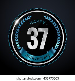 37 Years Silver anniversary logo, low poly design number