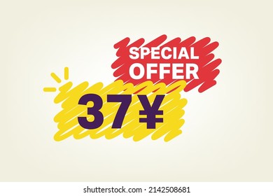 37 Yen OFF Sale Discount banner shape template. Super Sale 37 Yuan Special offer badge end of the season sale coupon bubble icon. Modern concept design. Discount offer price tag vector illustration.