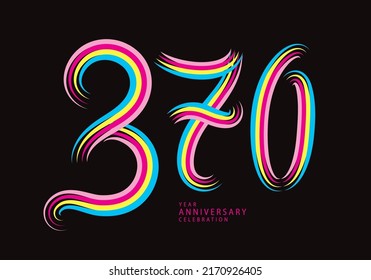 370 number design vector, graphic t shirt, 370 years anniversary celebration logotype colorful line,370th birthday logo, Banner template, logo number elements for invitation card, poster, t-shirt.