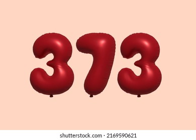 Balón 373 3d número hecho de representación 3d de globo metálico realista. Globos 3D de helio rojo para la venta decoración Fiesta Cumpleaños, Celebración de Aniversario, Fiesta de la Boda. Ilustración del vector