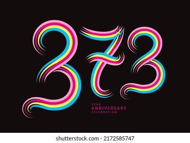 373 Zahlendesign-Vektorgrafik, grafisches T-Shirt, 373 Jahre Jubiläum gefeiert logotype farbige Linie, 373. Geburtstag-Logo, Banner-Vorlage, Logo-Nummern Elemente für Einladungskarte, Poster, T-Shirt.