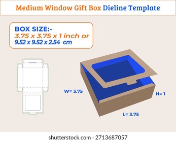 3.75 x 3.75 x 1 pulgada Mediana caja de regalo con ventana de corte láser