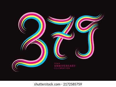 vector de diseño de 379 números, camiseta gráfica, celebración de 379 años línea colorida de logotipo de tipo lotipo, logo de 379º cumpleaños, plantilla de pancarta, elementos de número de logotipo para tarjeta de invitación, afiche, camiseta.