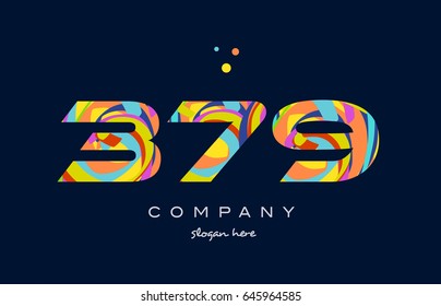 379 number digit numeral logo colored colorful rainbow acrylic modern creative vector icon design template