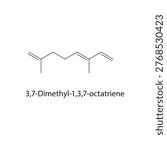 3,7-Dimethyl-1,3,7-octatriene skeletal structure. triene compound schematic illustration. Simple diagram, chemical formula.